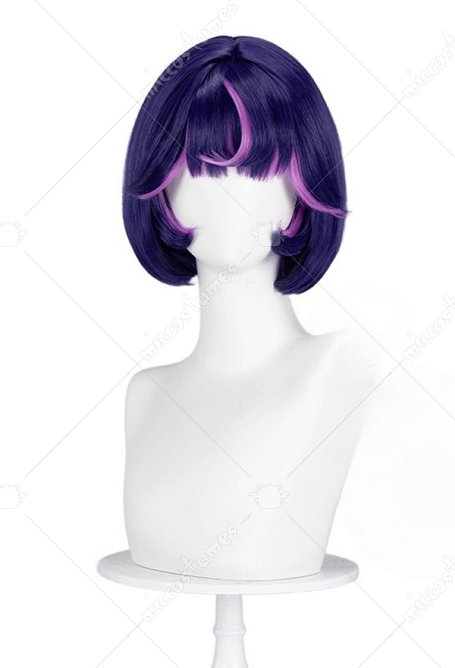 Overwatch Juno Cosplay Peluca corta de degradado morado oscuro