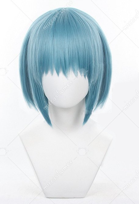 Miki Sayaka Disfraz de Cosplay Peluca Corta y Recta de Color Azul Claro para Cosplay del Personaje Miki Sayaka de Puella Magi Madoka Magica