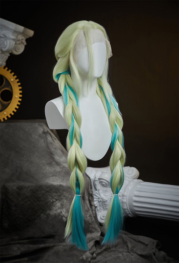 Panty Stocking Gunsmith Perruque cosplay verte à double tresse en dentelle