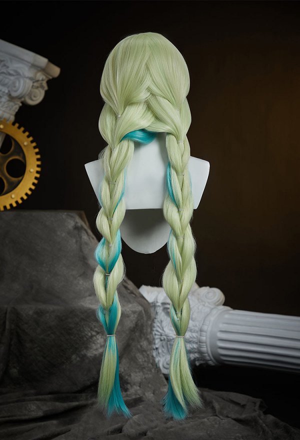 Panty Stocking Gunsmith Perruque cosplay verte à double tresse en dentelle