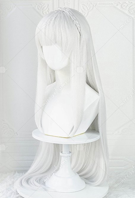 Re Zero Starting Life in Another World Emilia Cosplay Wig with Hair Accessories