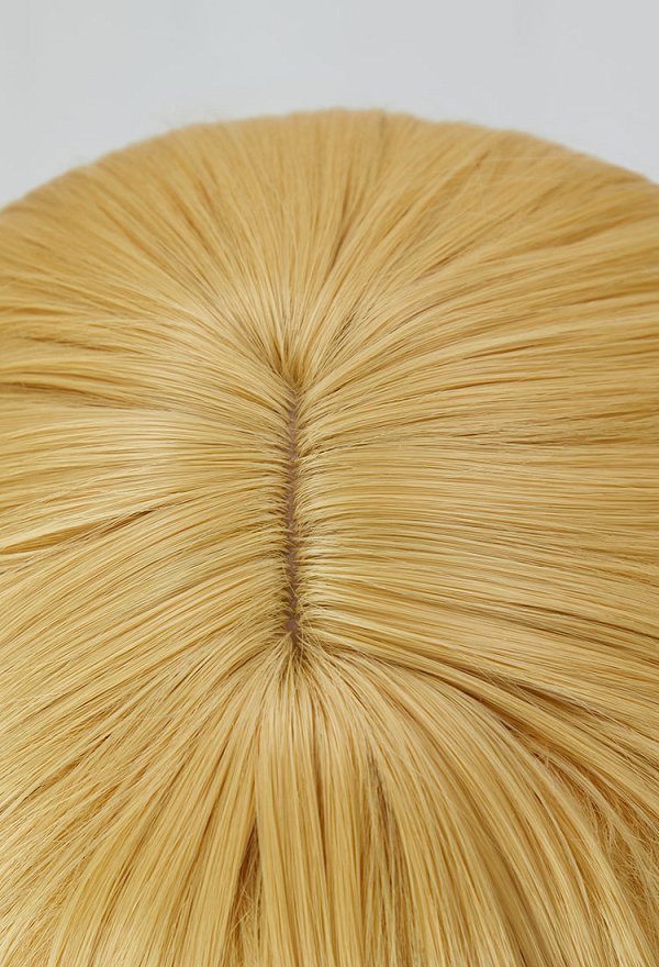Rin Disfraz de Cosplay Pelucas para Cosplay de Kagamine Rin de Vocaloid Peluca de Color Dorado con el Cabello al Hombro y Ligeramente Ondulado hacia Afuera