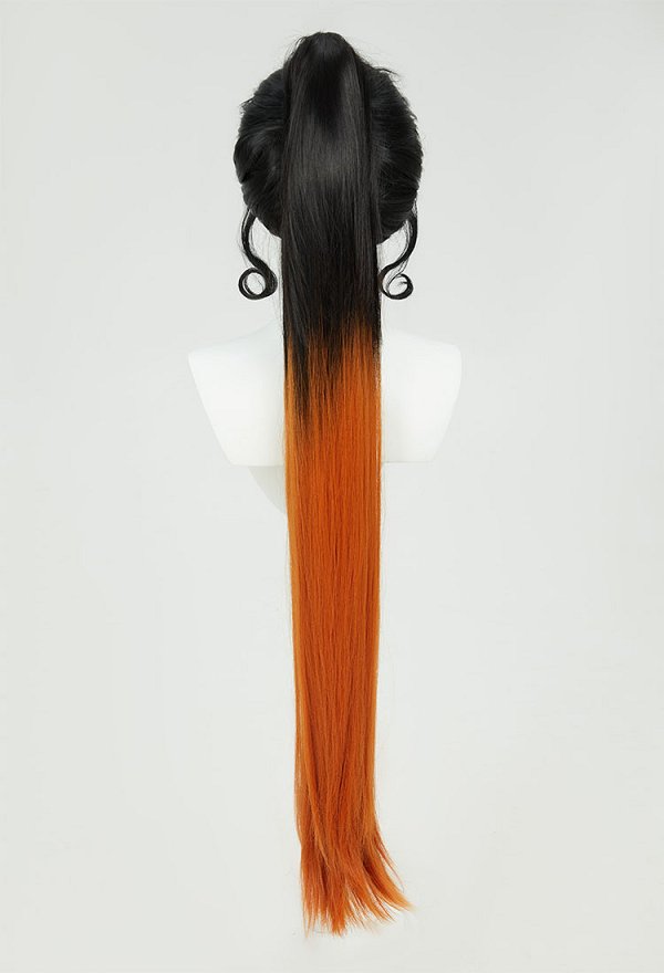 PM Derivative Cosplay Perücke Schwarz Orange Lange Pferdeschwanz Perücke