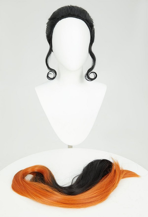 PM Derivative Cosplay Perücke Schwarz Orange Lange Pferdeschwanz Perücke