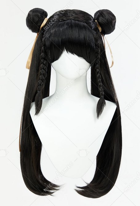 SF Chun-Li Cosplay Wig Black Long Double Ponytail Wig