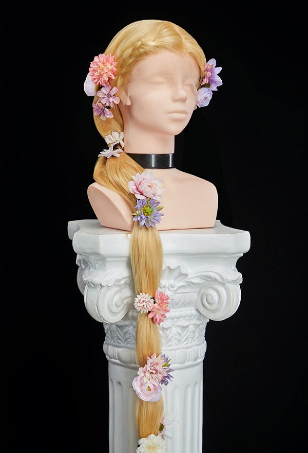 Peluca cosplay de la princesa de pelo largo Peluca rubia extra larga con encaje