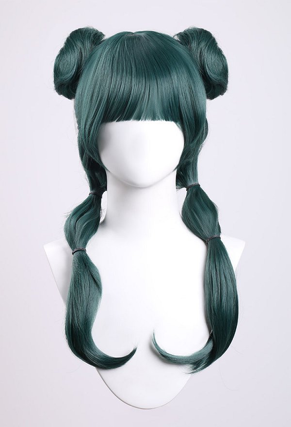 Kusuriya no Hitorigoto Neko-Neko Cosplay Perücke Dunkelgrün Lange Doppelknoten Perücke