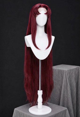 Peluca de cosplay de superheroína de Teen Titans peluca de encaje marrón rojizo de 35,4 pulgadas de largo