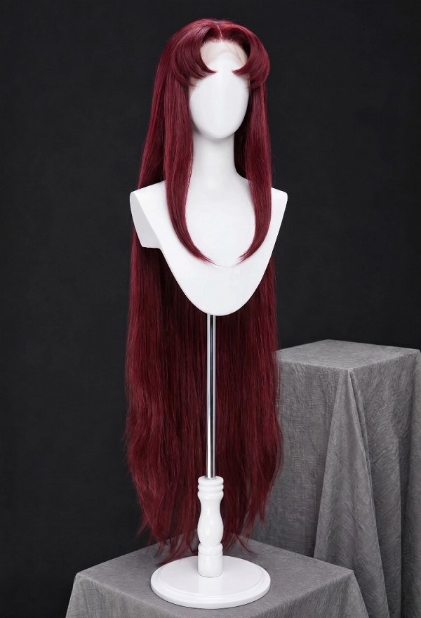 Peluca de cosplay de superheroína de Teen Titans peluca de encaje marrón rojizo de 35,4 pulgadas de largo