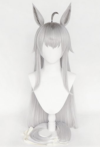 Umamusume: Pretty Derby, Oguri Casquette, perruque de déguisement, perruque argentée, perruque grise, perruque longue, perruque avec oreilles