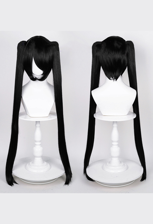 BRS Cosplay Perücke Kawaii Schwarze Doppel Pferdeschwanz Perücke