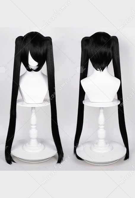 BRS Cosplay Perruque Kawaii Noir Double Perruque Queue de Cheval