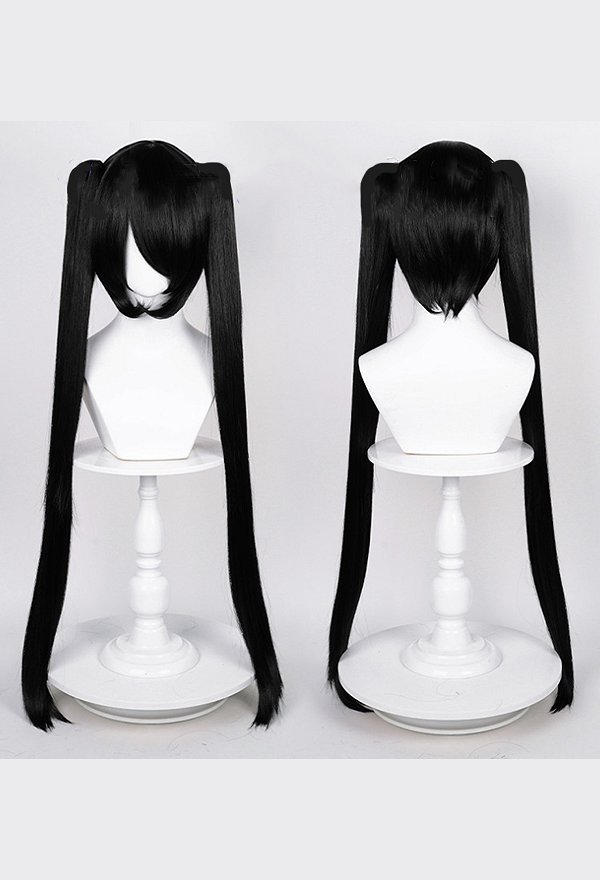 BRS Cosplay Perruque Kawaii Noir Double Perruque Queue de Cheval