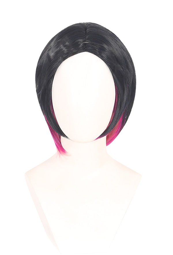 VALO Clove Perruque cosplay Perruque courte et droite noire et rose