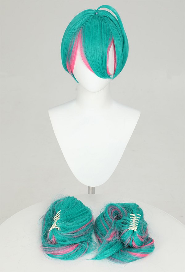 Muse Dash Vocal Peluca Cosplay Peluca Larga Recta Rosa Verde