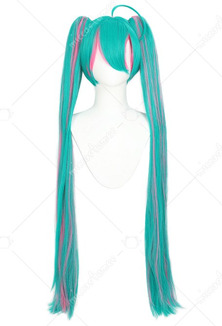 Vocal x Muse Dash Cosplay Perruque Longue Ligne Droite Rose Vert Double Queue de Cheval Perruque