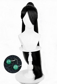 VALO Sage Cosplay Wig Black Ponytail Wig with Earrings