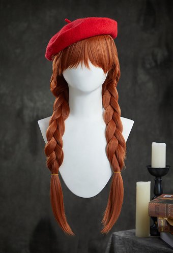 Wednesday Agnes DeMille Cosplay Perücke Orange Lange Perücke mit Roter Baskenmütze