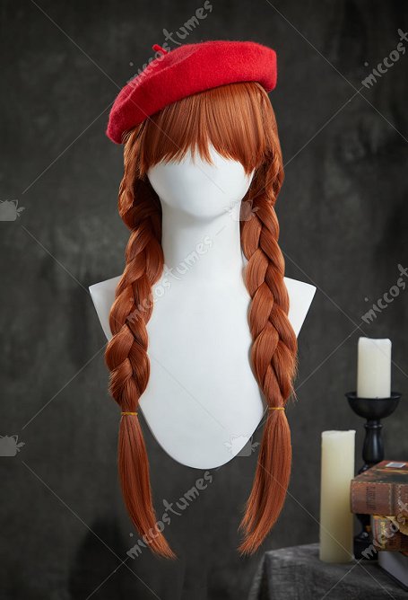 Wednesday Agnes DeMille Cosplay Peluca larga naranja con boina roja