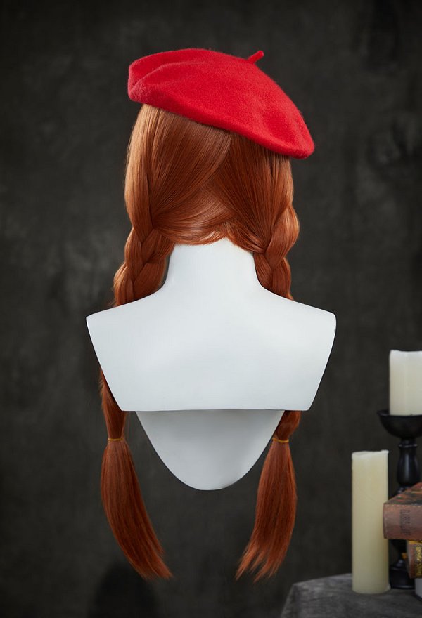 Wednesday Agnes DeMille Cosplay Perruque longue orange avec béret rouge