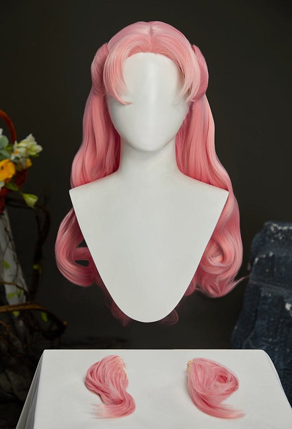 Peluca de Cosplay de Witch Hat Tetia Peluca Rizada Larga Rosa