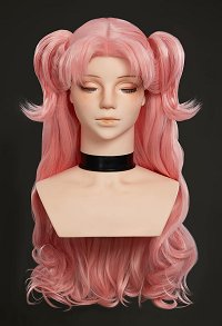 Witch Hat Tetia Cosplay Wig Pink Long Curly Wig