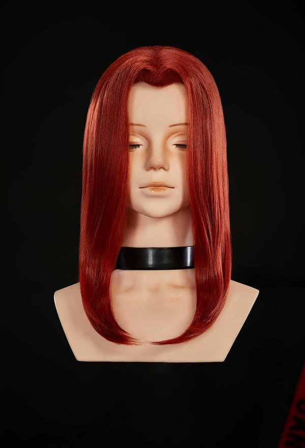 Peluca Cosplay de Superhero Mystique Peluca de Raya al Medio Rojo Oscuro