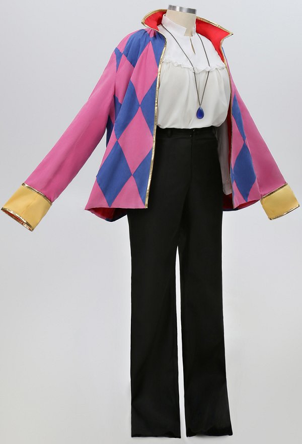 Plus Size Howl Magical Flying Castle Howl Cosplay Costume Jacket and Shirt with Pants and Necklace