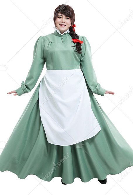 Plus Size Howl's Moving Castle Costume de Cosplay Sophie Hatter Robe Verte Curvy Cosplay