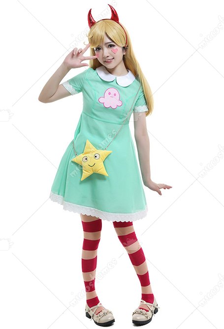 Princesa de las muchachas Star Butterfly Cosplay Costume Green Dress incluyendo accesorio para el pelo, bolso de la estrella 